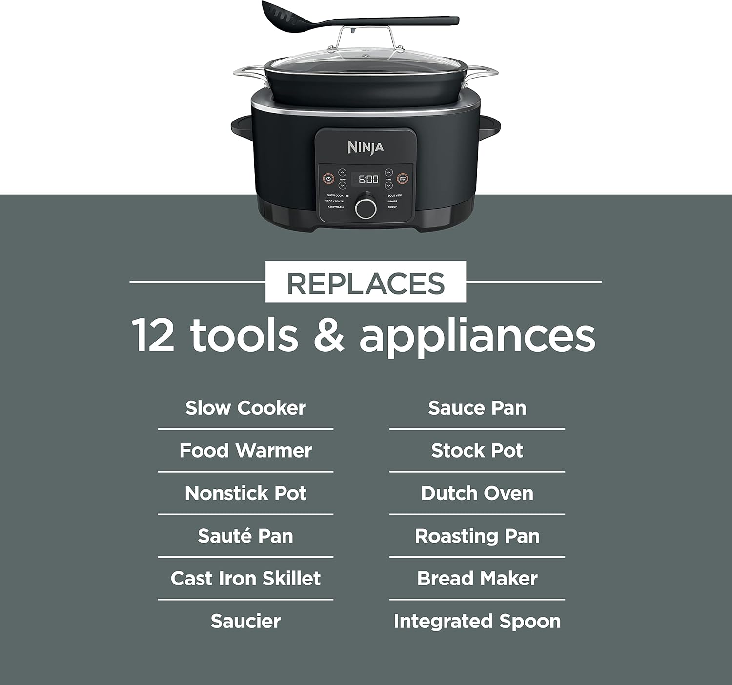 Ninja Slow Cookers 8.5-Quart Multi-Cooker with Dutch oven, steamer, glass lid with integrated spoon, nonstick and oven-safe pot wourant