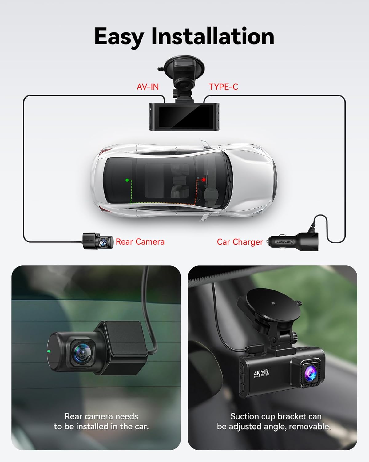 Dash Cam Front Rear 4K/2.5K Full HD Dash Camera Included 32GB Card Built-in Wi-Fi GPS wourant