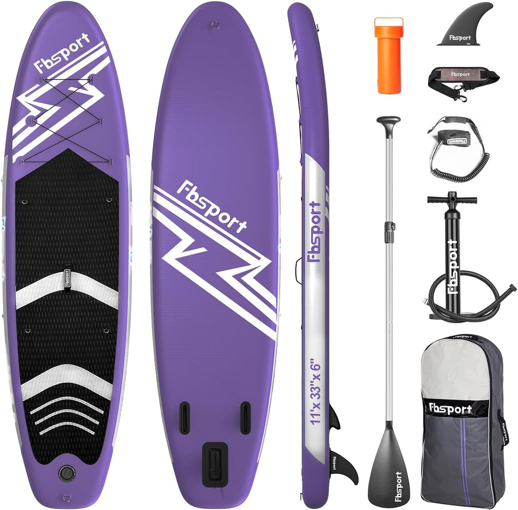 FBSPORT 11' Premium Stand Up Paddle Board, Yoga Board with Durable SUP Accessories & Carry Bag | Wide Stance, Surf Control, Non-Slip Deck, Leash, Paddle and Pump for Youth & Adult wourant
