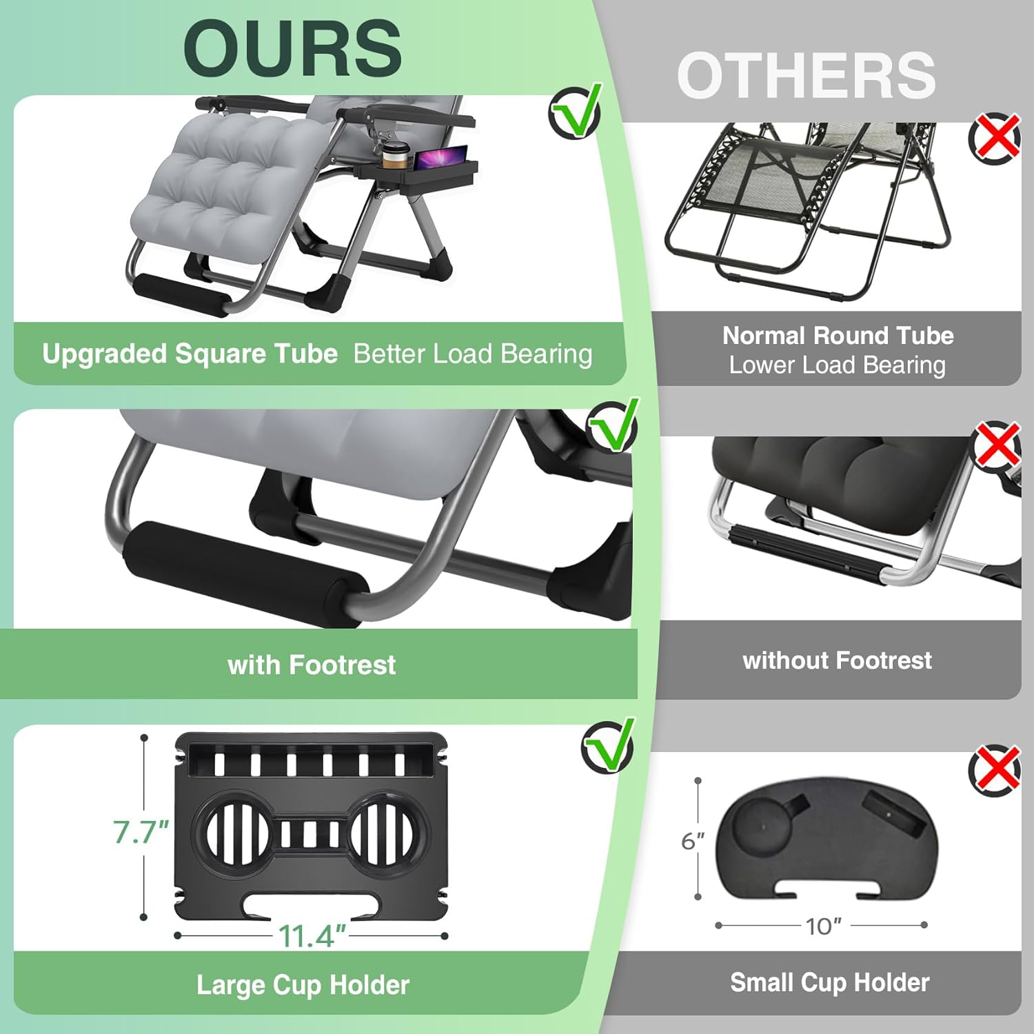 Indoor and outdoor patio chair folding lounge chair zero gravity chair with removable cushion camping lounge chair wourant