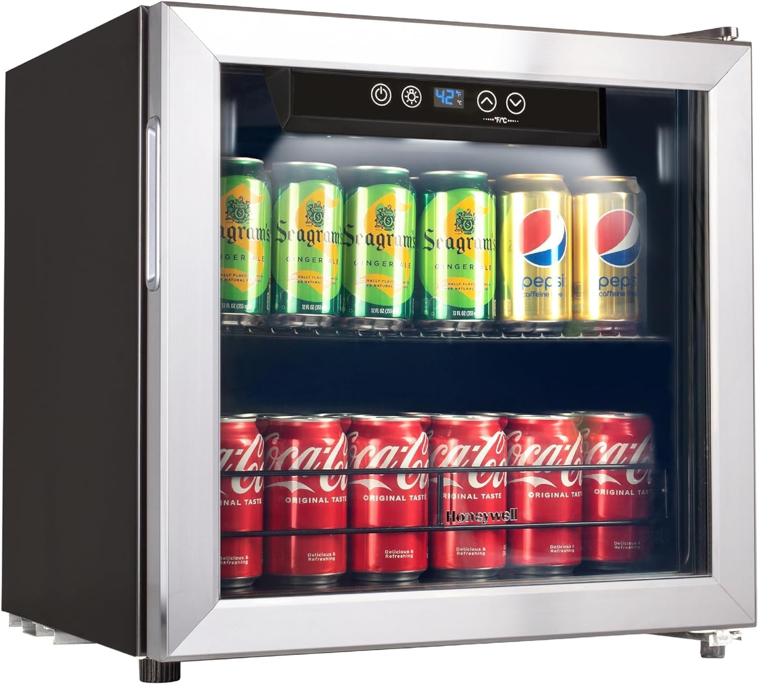 Honeywell Beverage Refrigerator and Cooler, 115 Can Mini Fridge with Glass Door for Soda Beer or Wine for Office or Bar with Adjustable Removable Shelving wourant