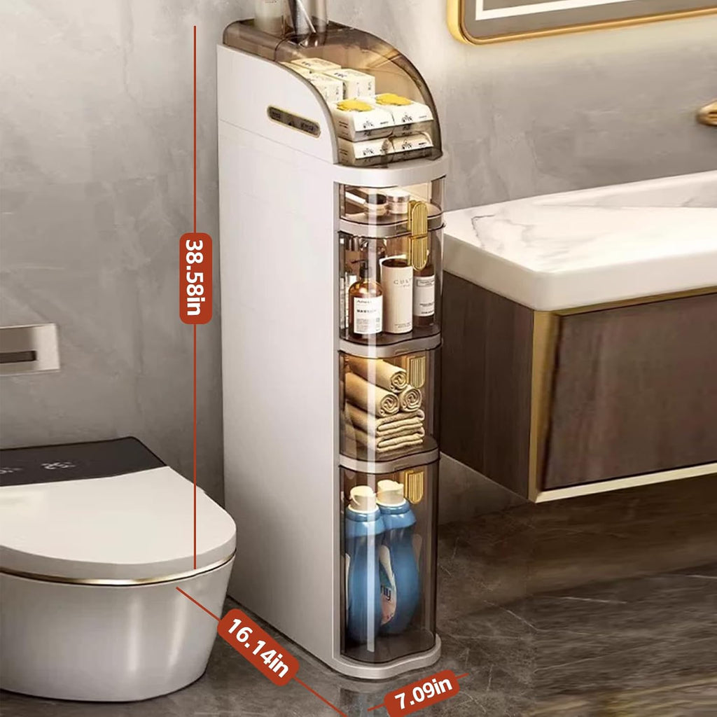 4-Tiers Narrow Bathroom Storage Cabinet 7.1 Slim Bathroom Floor Organizer with Drawers wourant
