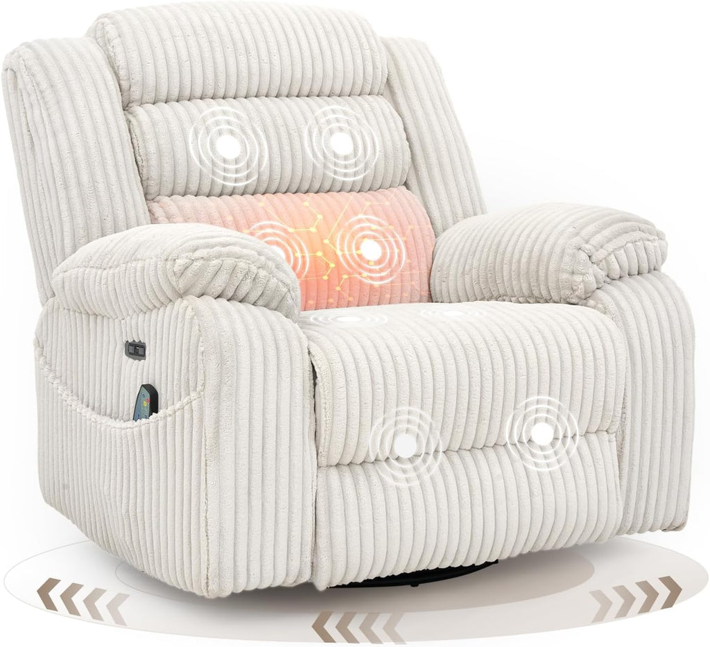 Electric rotary rocker lounge chair for adults with massage and calories, USB and C charging ports wourant