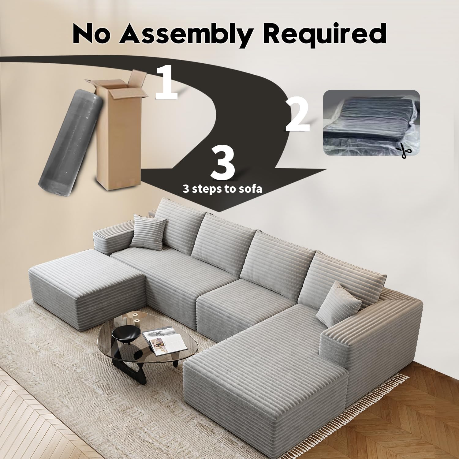 107.5" Cloud Modular Sectional Sofa Couch with L-Shape Chaise,Modern Minimalist Upholstered Couches wourant