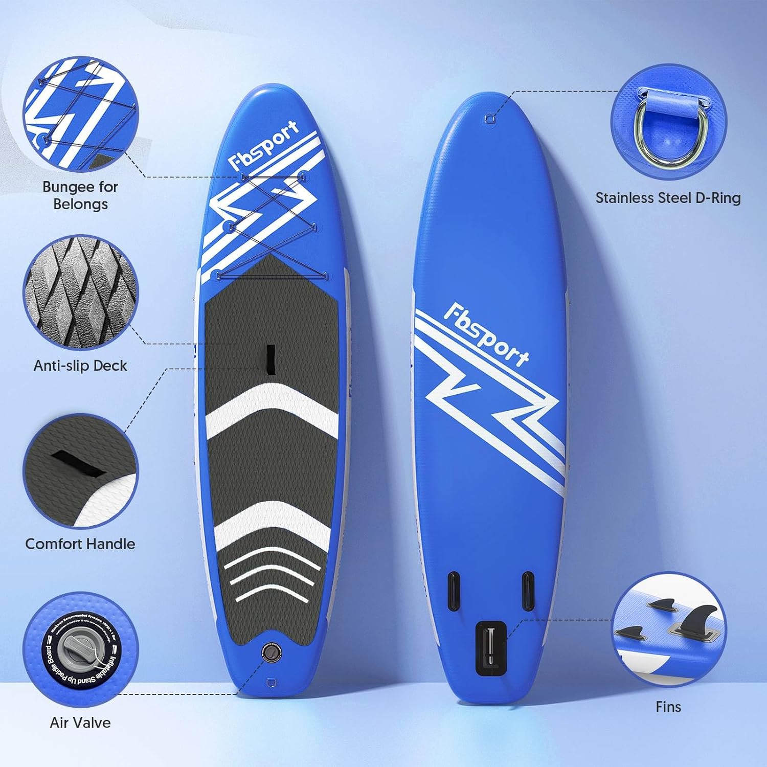 FBSPORT 11' Premium Stand Up Paddle Board, Yoga Board with Durable SUP Accessories & Carry Bag | Wide Stance, Surf Control, Non-Slip Deck, Leash, Paddle and Pump for Youth & Adult wourant