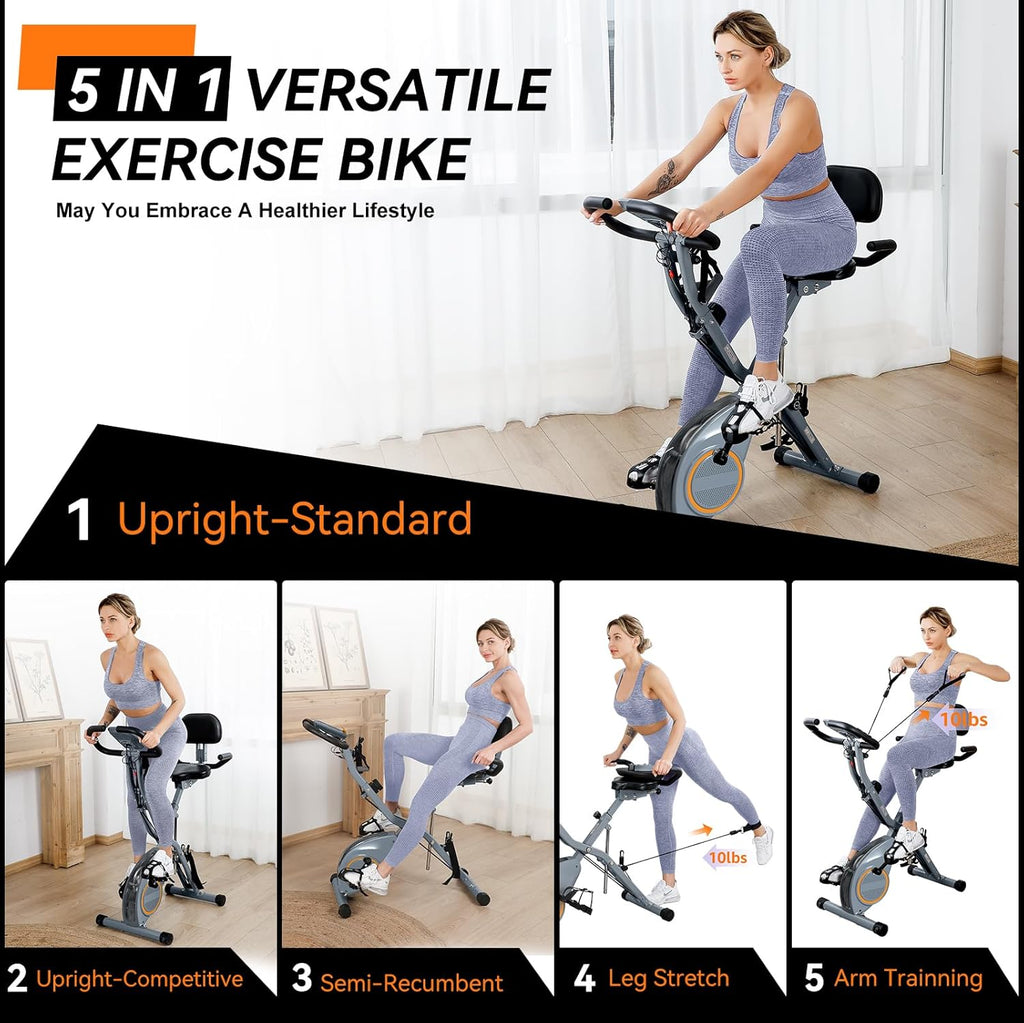 Foldable Exercise Bike Stationary Bikes for Home, 5 IN 1 Indoor Workout Bike, Cycling Bike with 16-Level Quiet Magnetic Resistance, 6.6 LBS Flywheel and 300LBS Capacity, 2025 Designed 817 X-bike wourant