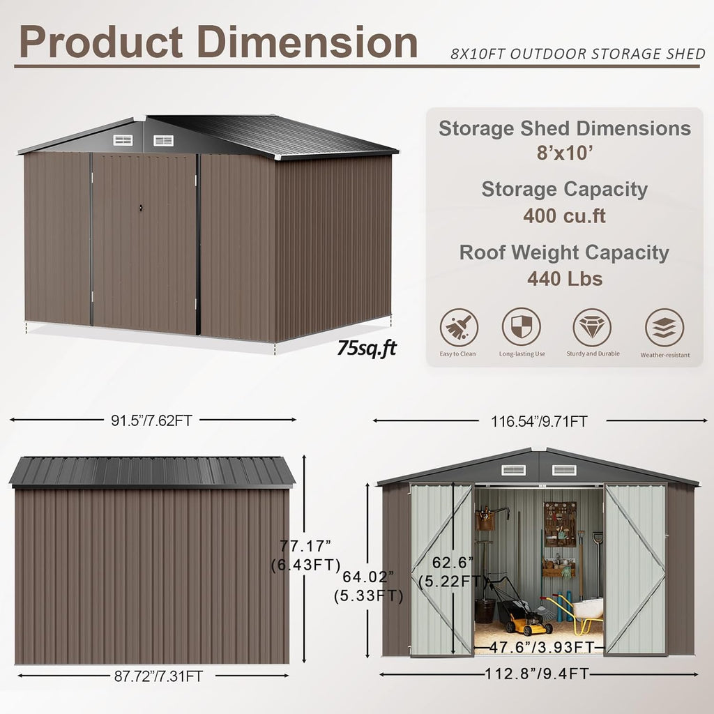 Aoxun 6.2x4 FT Shed Outdoor Storage Shed Metal Garden Shed Slooping Roof Tool Shed Bike Shed wourant