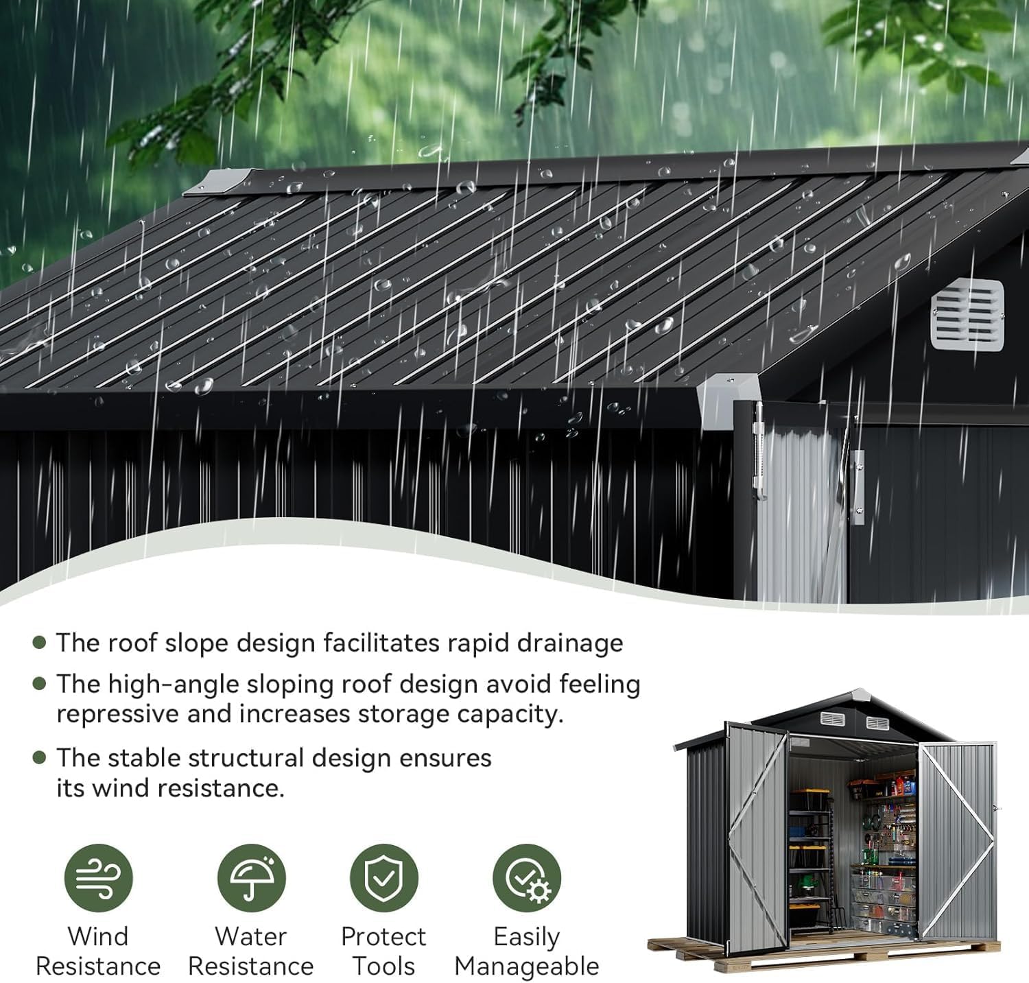 Aoxun 6.2x4 FT Shed Outdoor Storage Shed Metal Garden Shed Slooping Roof Tool Shed Bike Shed wourant