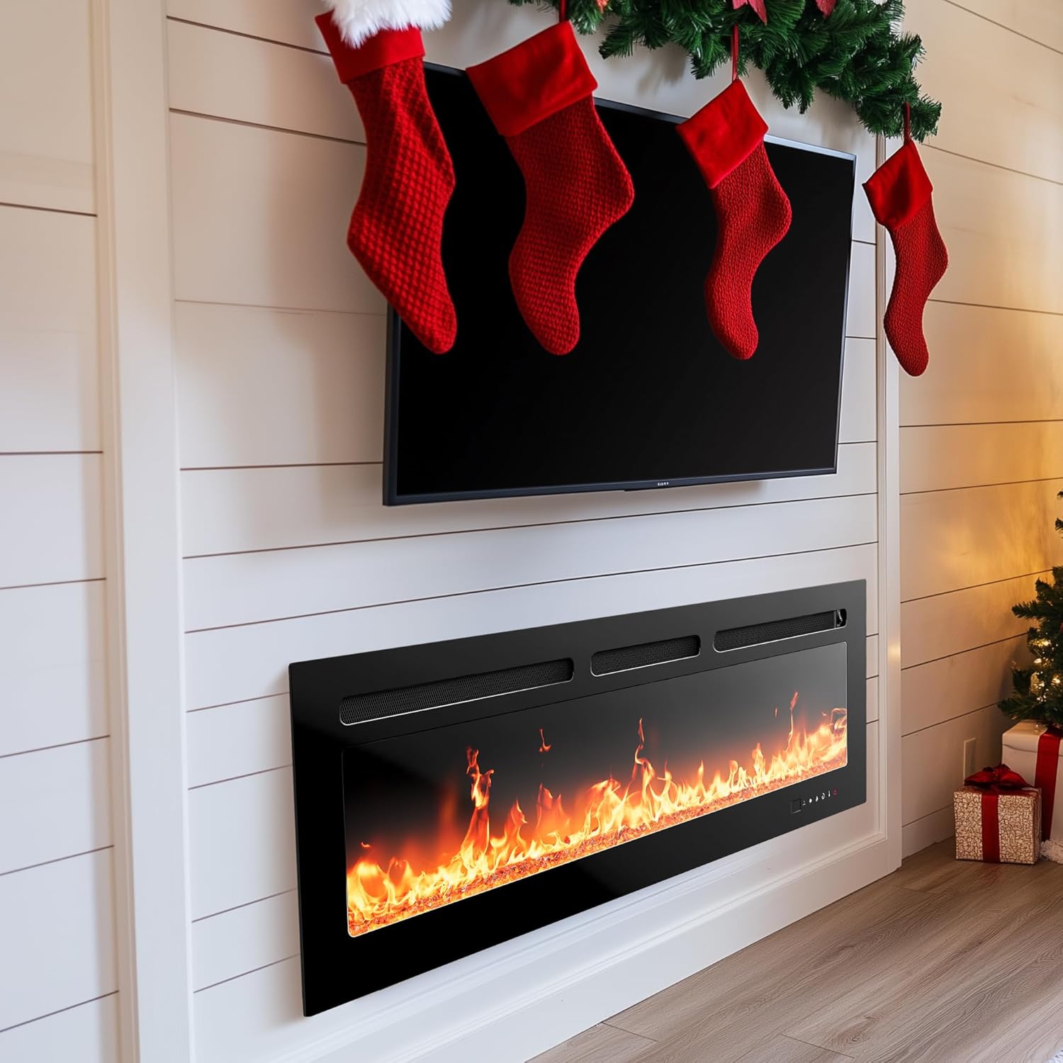 50" Smart Electric Fireplace 5300 BTU Heat Output, Ultra-Slim Wall-Mount or Built-In Electric Fireplace wourant