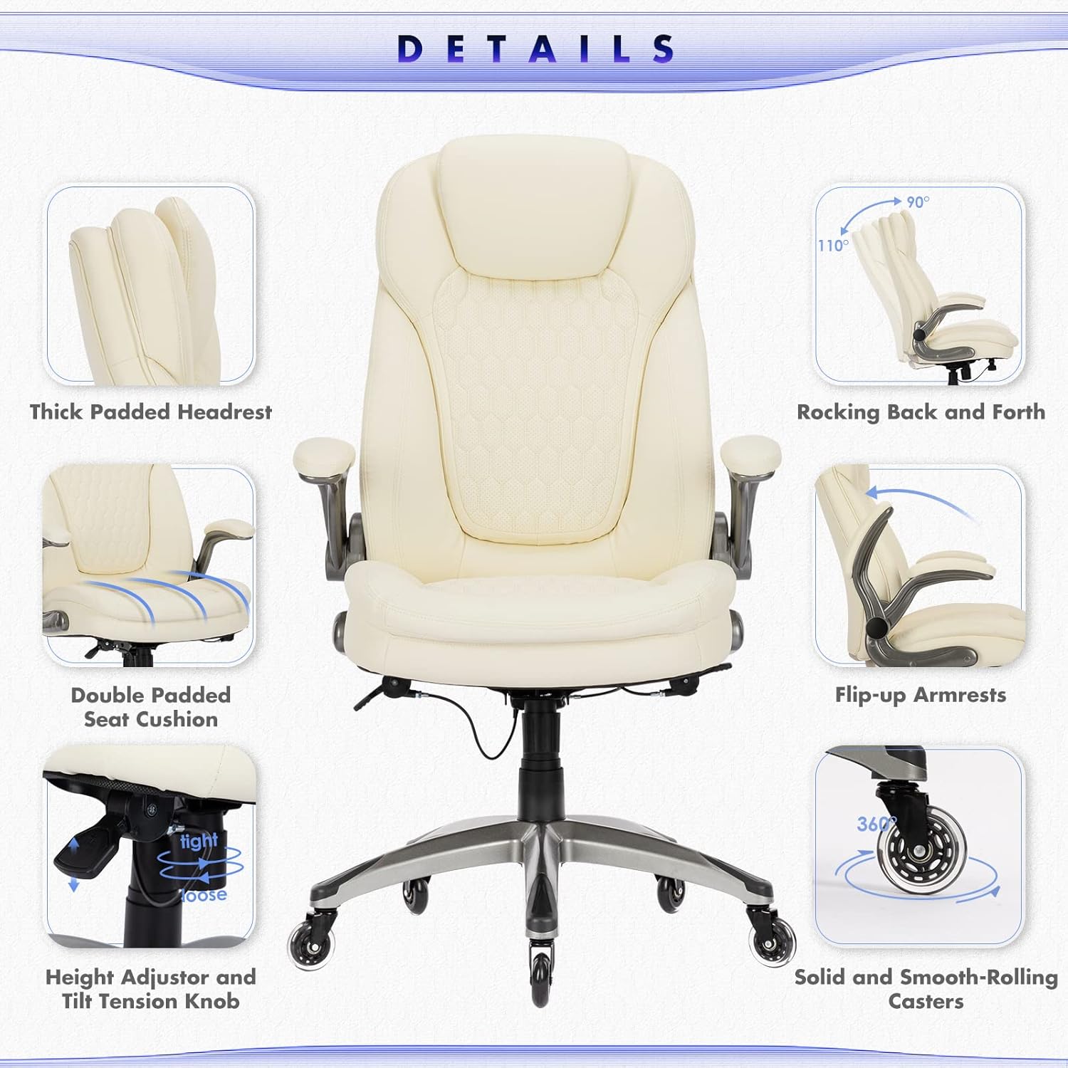 Executive Office Chair Computer Desk Chair Swivel Home Office Chair Upgraded Casters wourant