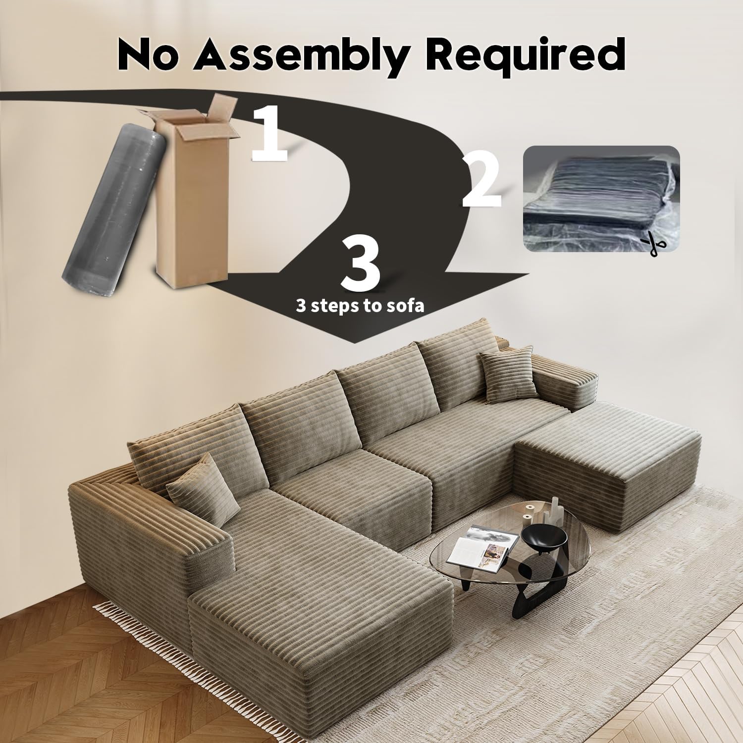 107.5" Cloud Modular Sectional Sofa Couch with L-Shape Chaise,Modern Minimalist Upholstered Couches wourant