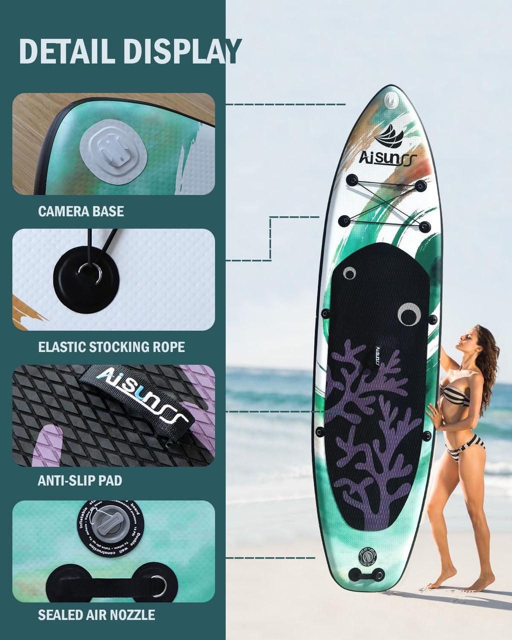 Inflatable wide SUP board with SUP carrying bag, hand pump, 10L waterproof bag and adjustable paddle wourant