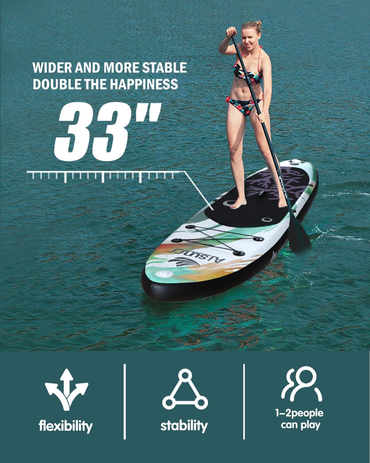 Inflatable wide SUP board with SUP carrying bag, hand pump, 10L waterproof bag and adjustable paddle wourant