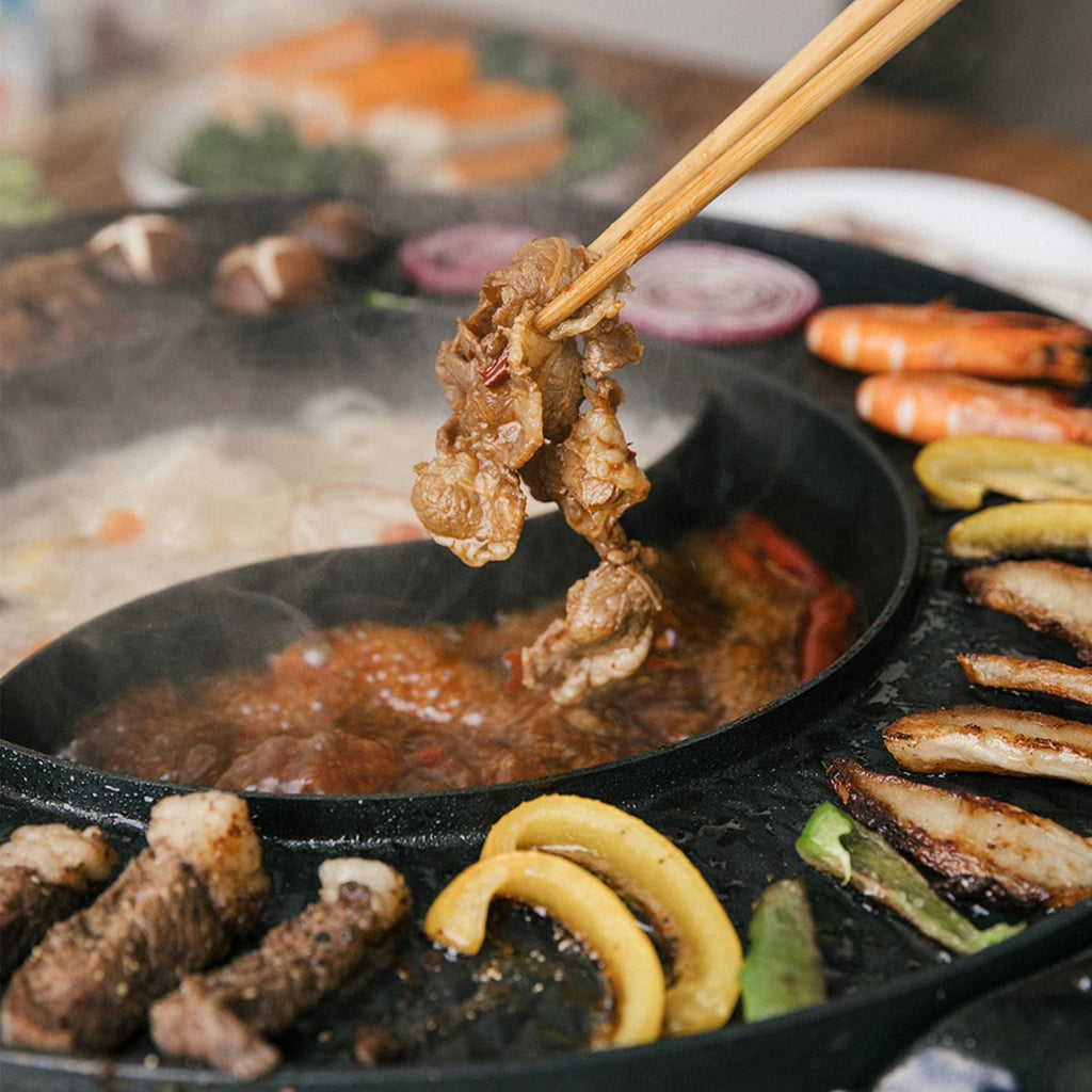 Food Party Hot Pot with Grill 2 in 1 Electric Smokeless Grill and Hotpot Pot Combo Korean BBQ Grill 110V 1700W woonhhop