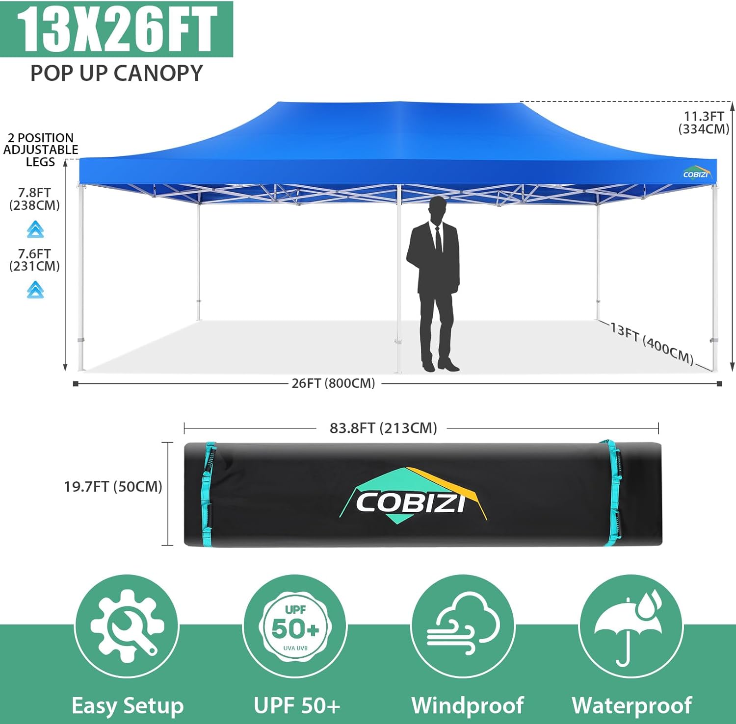 COBIZI 10x20 Heavy Duty Pop up Canopy Tent with 6 sidewalls Easy Up Commercial Outdoor Canopy Wedding Party Tents for Parties All Season Wind & Waterproof Gazebo with Roller Bag,Black(Frame Thickened) wourant