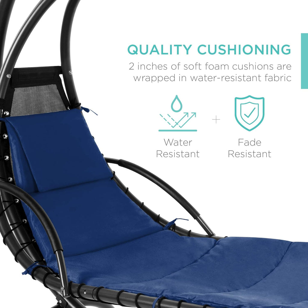 Best Choice Products Outdoor Hanging Curved Steel Chaise Lounge Chair Swing w/Built-in Pillow and Removable Canopy - Charcoal Gray wourant