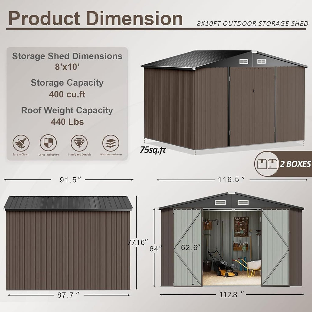 Aoxun 6.2x4 FT Shed Outdoor Storage Shed Metal Garden Shed Slooping Roof Tool Shed Bike Shed wourant