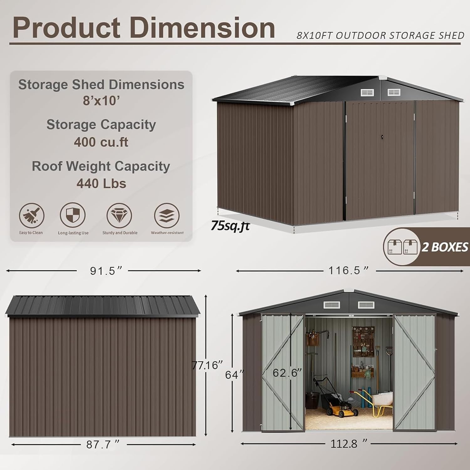 Aoxun 6.2x4 FT Shed Outdoor Storage Shed Metal Garden Shed Slooping Roof Tool Shed Bike Shed wourant