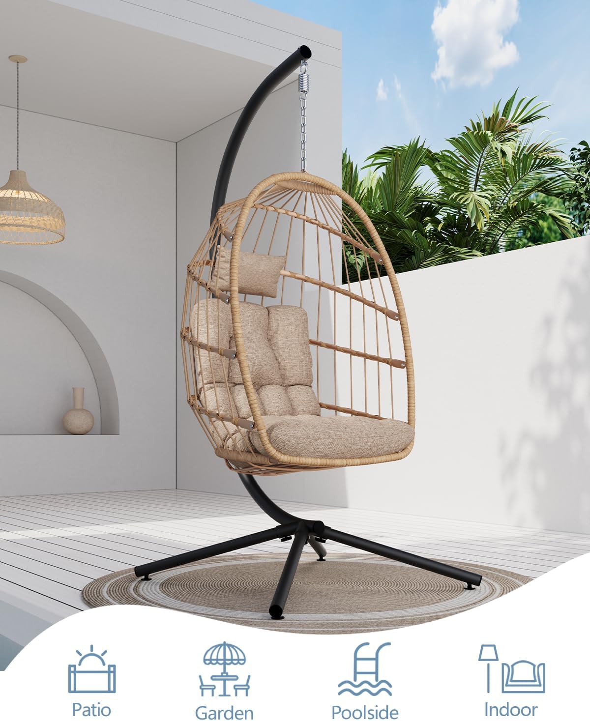 SWITTE Egg Chair Outdoor Indoor Wicker Hanging Egg Swing Chair 350lbs Capacity for Patio wourant