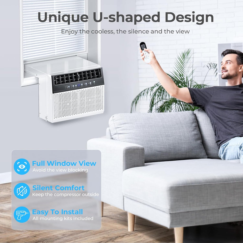 U-Shaped Window Air Conditioner, 12000BTU Window AC Unit, Cools up to 550 sq. ft., 6 Modes, Saddle Shape Window AC Unit, Full Window View, Energy Efficient wourant