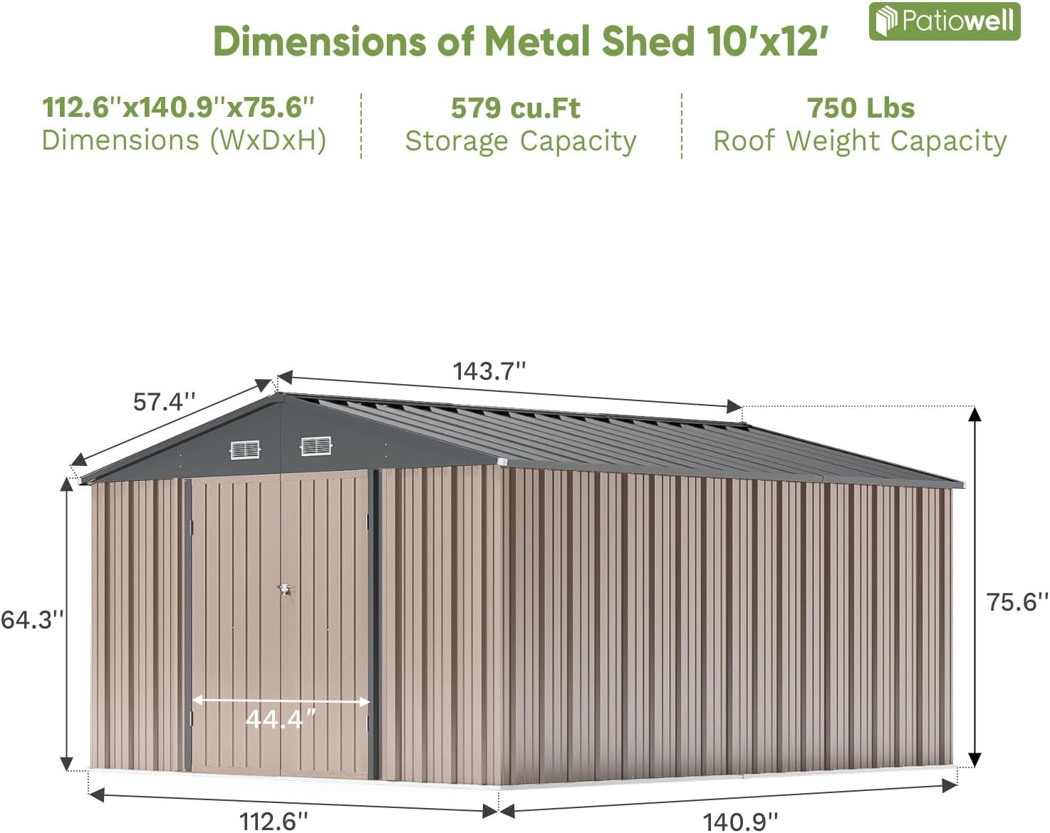 Patiowell 5x3 FT Outdoor Storage Shed Tool Shed with Sloping Roof and Lockable Door Metal Shed wourant