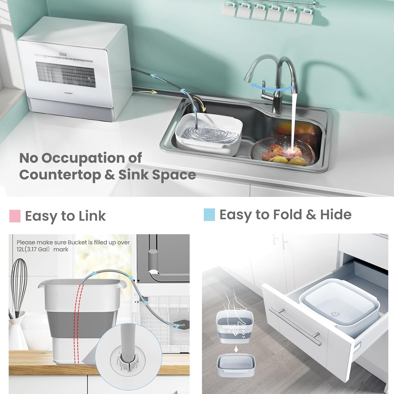 COMFEE' Portable Mini Dishwasher Countertop with 5L Built-in Water Tank wourant
