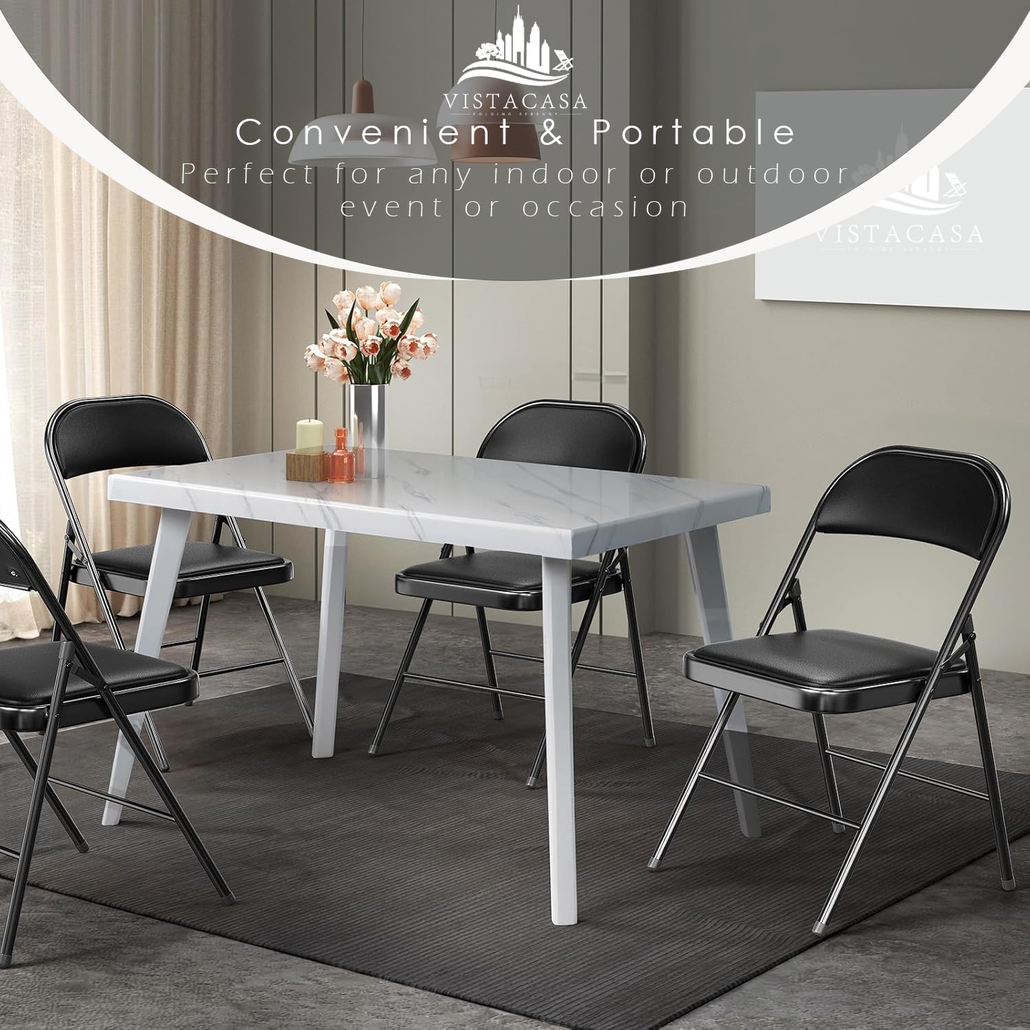 6 Pack Black Folding Chairs with Leather Chairs for Indoor and Outdoor Events Office Wedding Party Upholstered Chairs wourant