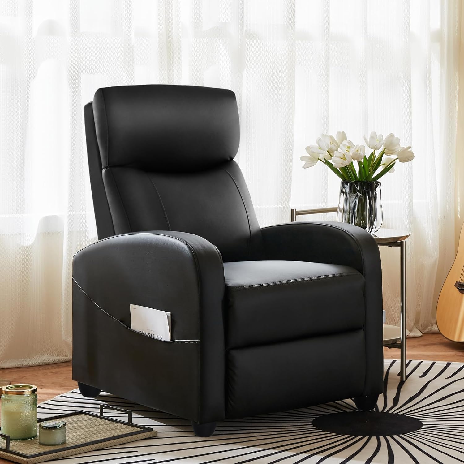 DUMOS Recliner Chair for Adults, Massage Reclining Chair for Living Room, Adjustable Home Theater Seating Single Sofa with Padded Seat Backrest and Footrest, Linen, Grey wourant