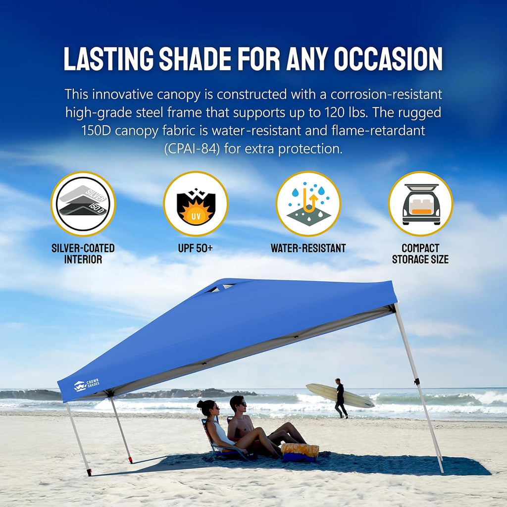 10x10 Pop-Up Awning - One-Click Installation Beach Tent - Outdoor Sunshade Silver Coated Top, 3 Heights and 4 Sand Pockets wourant