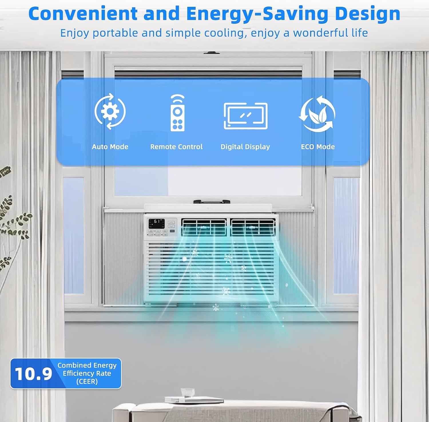 Antarctic Star 12,000 BTU U-Shaped Window Air Conditioner Unit Cools up to 550 Sq.Ft. with 6 Modes 24H Timer, Ultra Quiet Window AC Units wourant