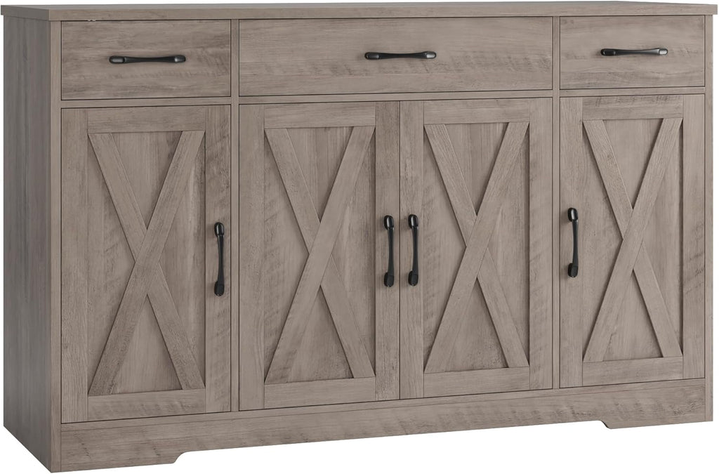 Sideboard with drawers, large 55-inch sideboard, sideboard storage with shelves and doors, modern farmhouse coffee bar wood kitchen dining table wourant