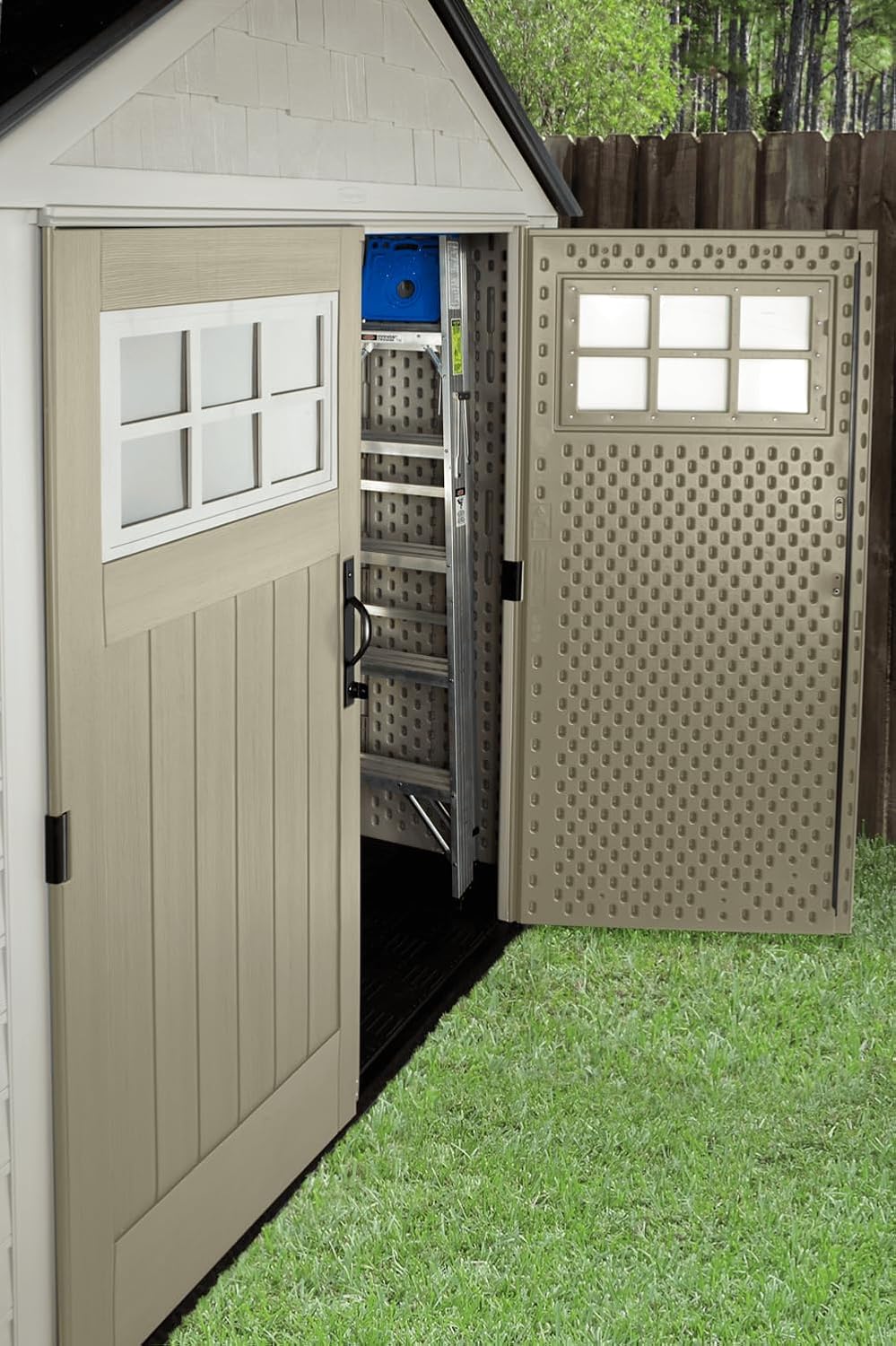 Rubbermaid Resin Outdoor Storage Shed With Floor (7 x 7 Ft) Weather Resistant Gray Organization for Home/Backyard/Garden Tools/Lawn Mower/Bike Storage/Pool Supplies wourant