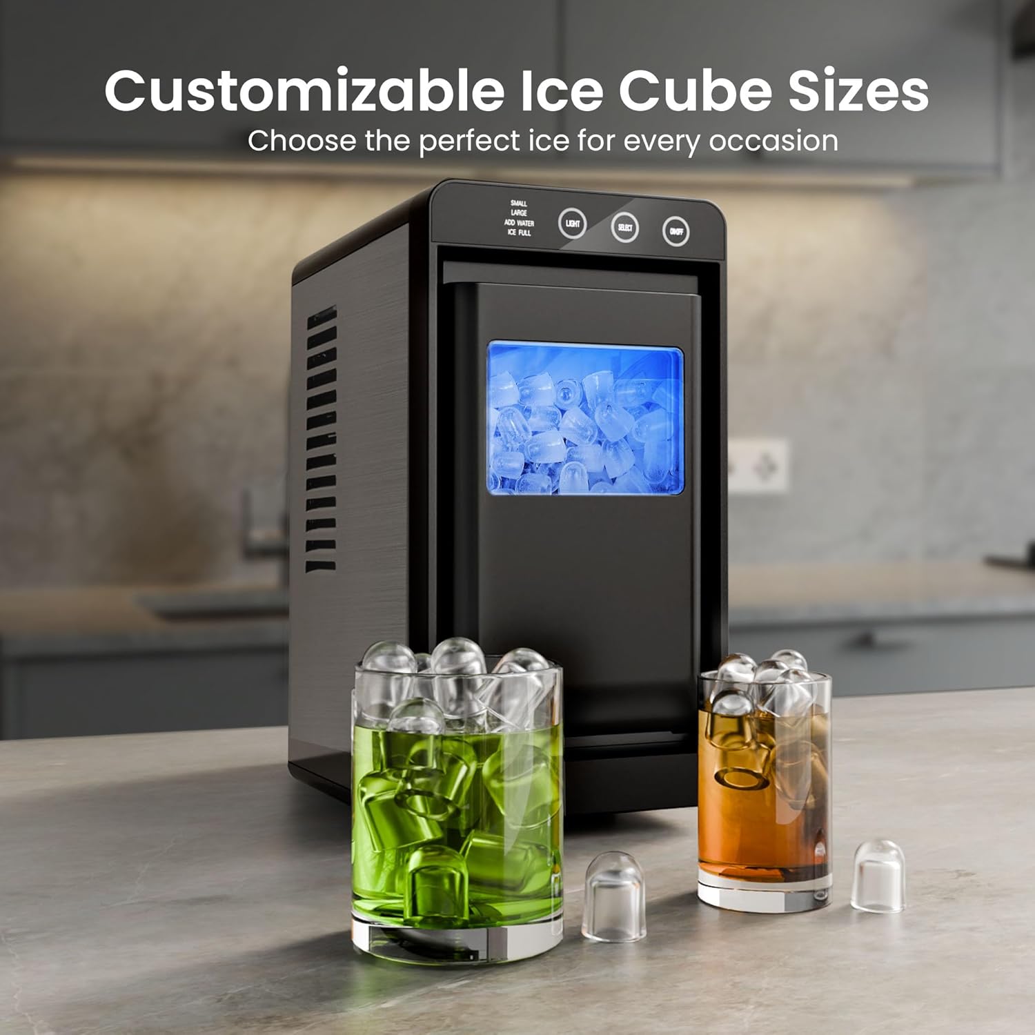 Kismile Ice Makers Countertop,26lbs in 24Hrs, Portable Ice Maker Machine with Self-Cleaning Function,Selectable Ice Size & Internal Lighting Desigh for Home/Kitchen/Bar woonhhop