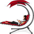 Best Choice Products Outdoor Hanging Curved Steel Chaise Lounge Chair Swing w/Built-in Pillow and Removable Canopy - Charcoal Gray wourant