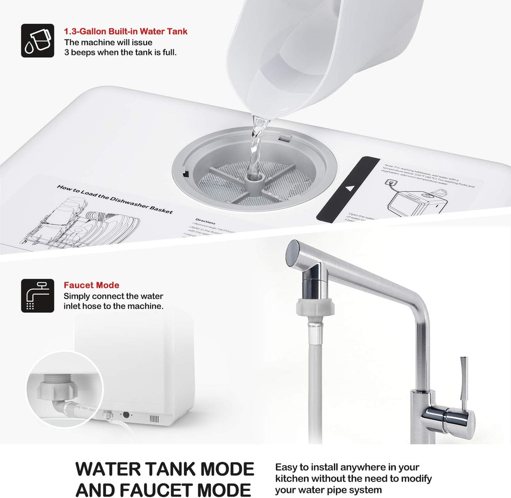 NOVETE Portable Countertop Dishwashers, Compact Dishwashers with 5L Built-in Water Tank & Inlet Hose wourant