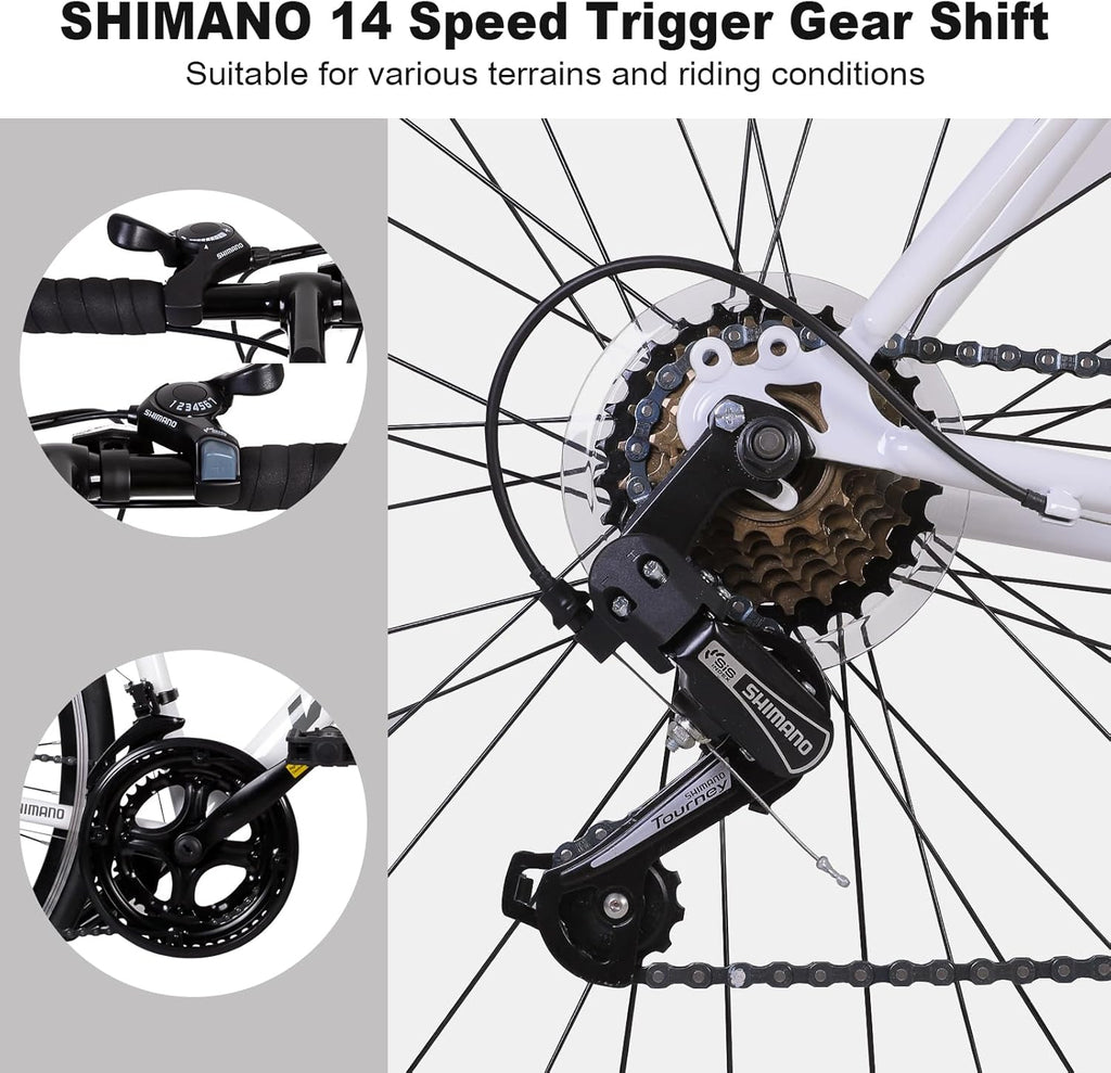 WEIZE Road Bike, 700C Wheel City Commuter Bicycle, Shimano 14 Speed Drop Bar, Racing Adult Bike with Caliper Brakes, High-Carbon Steel Hybrid Bikes wourant