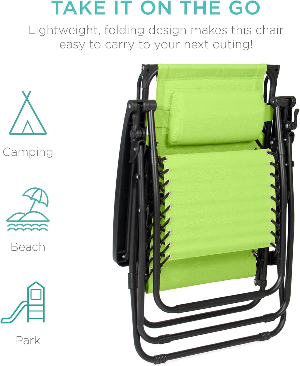 Best Choice Products Folding Zero Gravity Outdoor Recliner Patio Lounge Chair w/Adjustable Canopy Shade, Headrest, Side Accessory Tray, Textilene Mesh - Peacock Blue wourant