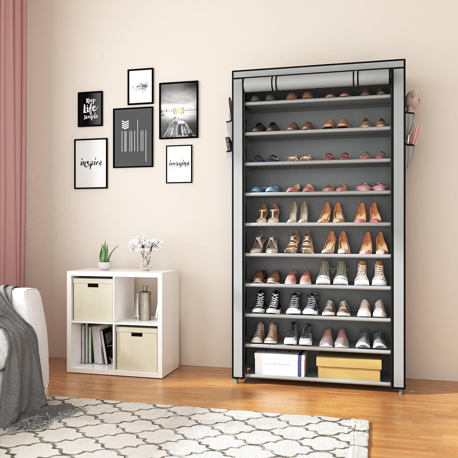 ROJASOP 10 Tier Shoe Rack with Covers Large Capacity Stackable Tall Shoe Shelf Storage wourant