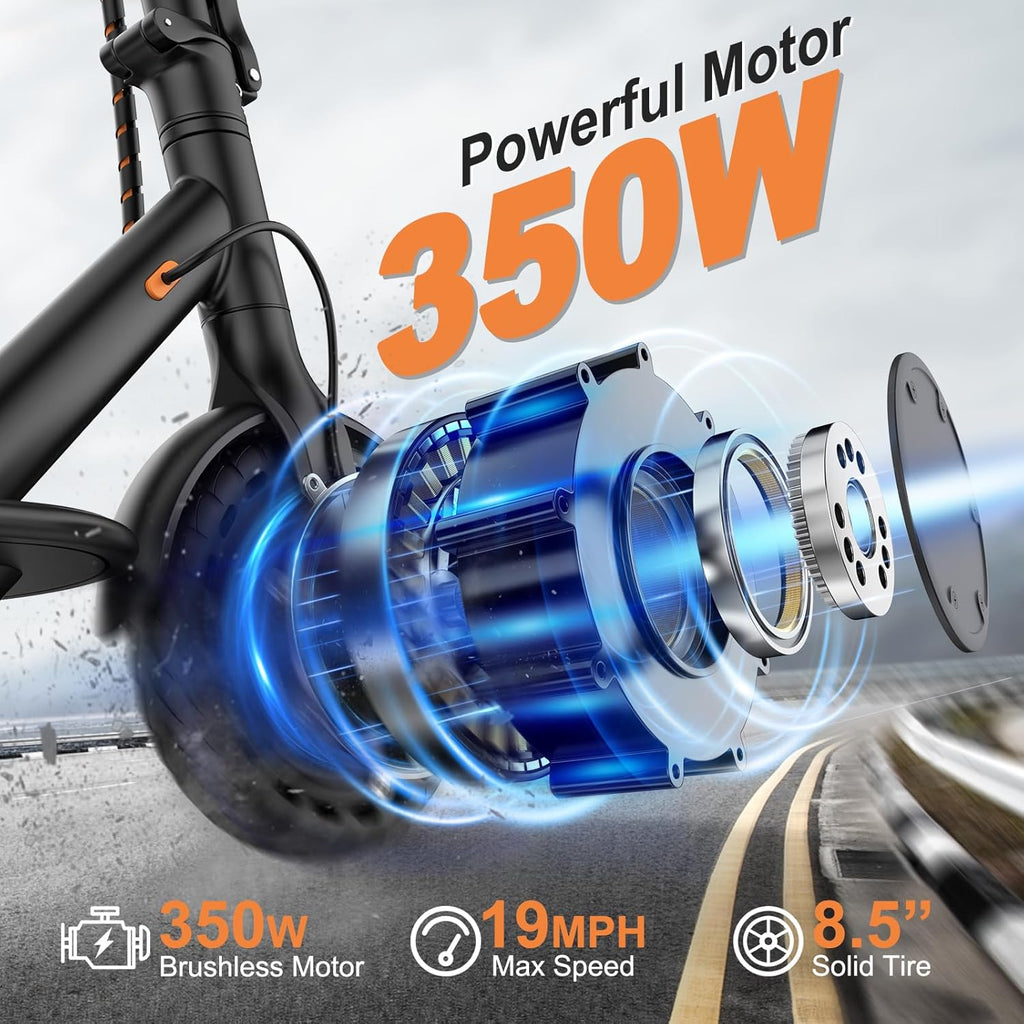 Electric Scooter, 350W/500W Powerful Motor, 8.5"/10" Solid Tires, 19/22Mph, 28/21/12 Miles Range,Dual Braking wourant