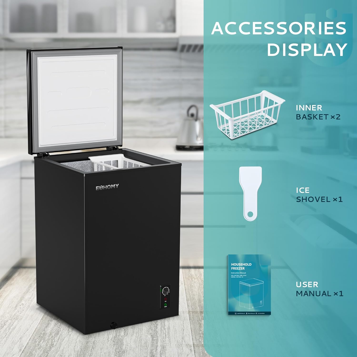EUHOMY 3.5 Cu.Ft Chest Freezer with Wheels, Small Deep Freezer Adjustable 7 Thermostat wourant