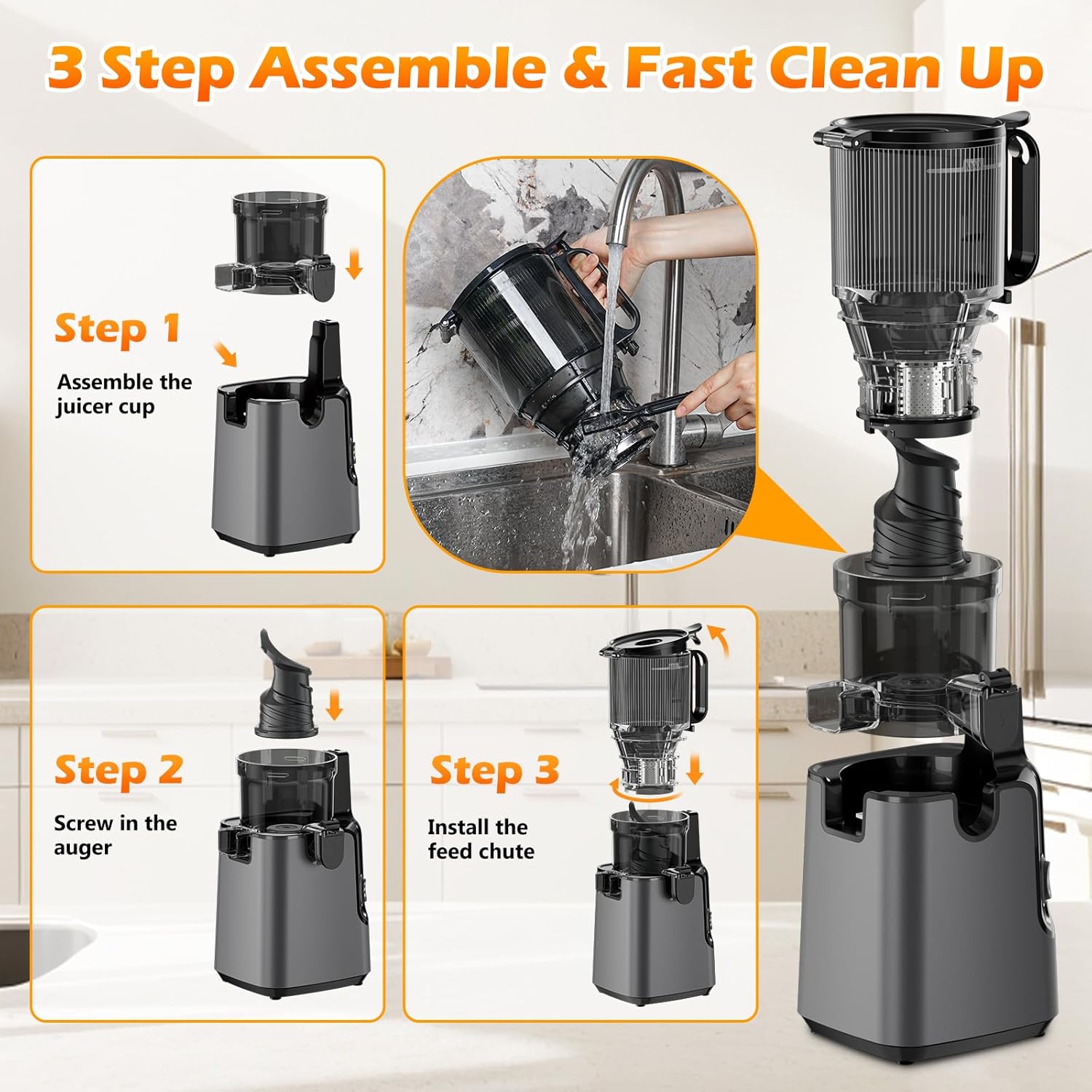 Juicer Machines with 5.8" Large Feed Chute Cold Press Juicer Slow Masticating juicer wourant