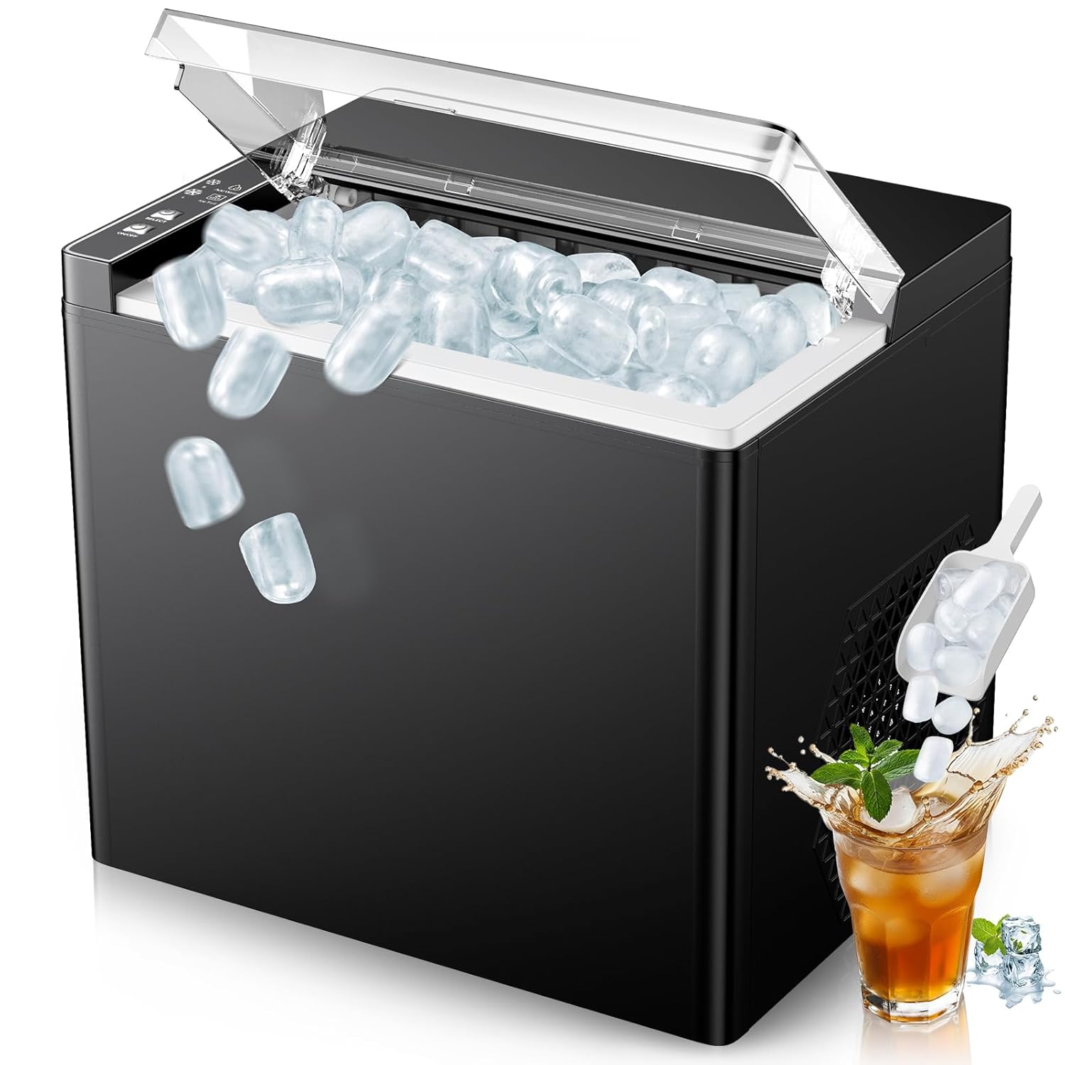 Ice Makers Countertop, 9 Ice Cubes in 6 Mins Portable Ice Maker, 2 Sizes of Bullet Ice (S/L) Small Ice Machine for Home Kitchen Camping (Slate) woonhhop