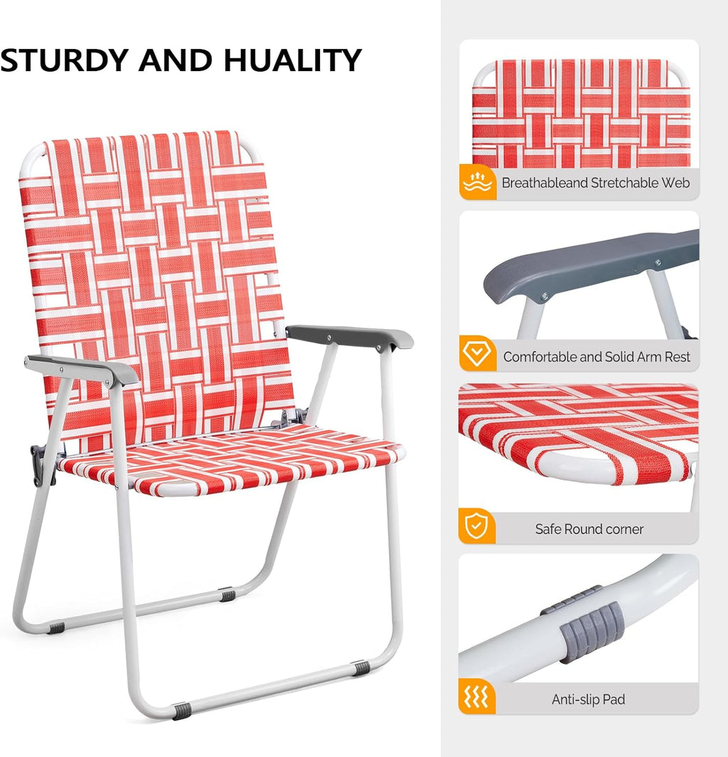 VINGLI Patio Lawn Webbed Folding Chairs Set of 2, Outdoor Beach Portable Lawn Chair Camping Chair Beach Chair wourant
