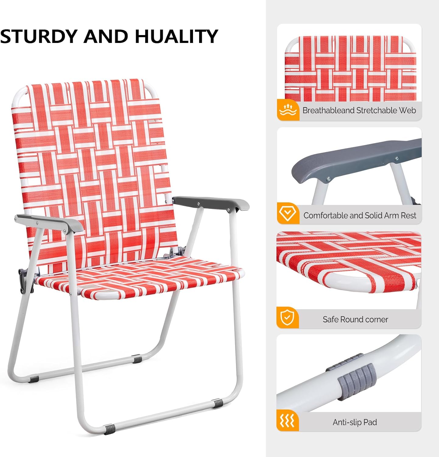 VINGLI Patio Lawn Webbed Folding Chairs Set of 2, Outdoor Beach Portable Lawn Chair Camping Chair Beach Chair wourant