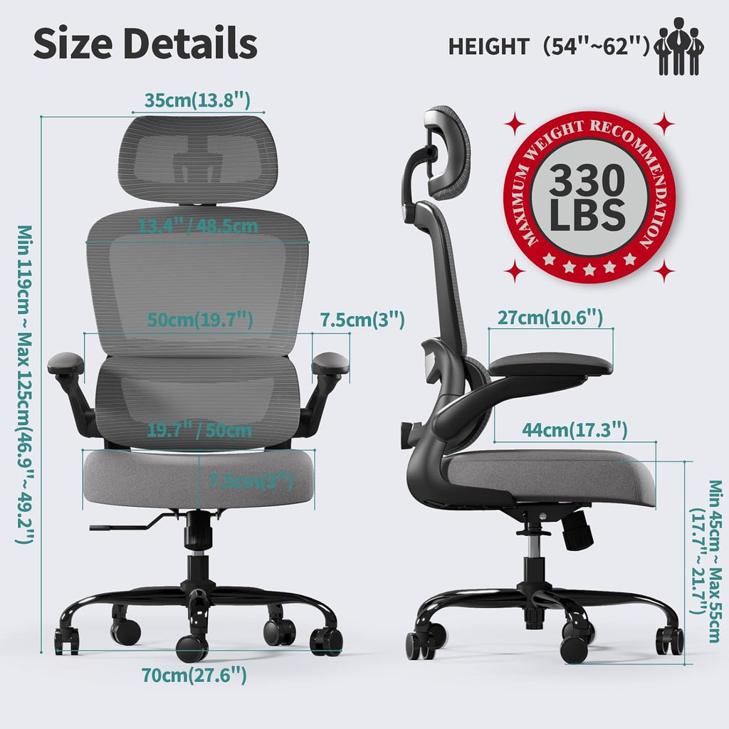 Office Chair Ergonomic Desk Chair, 330 lbs Home Mesh Desk Chair with Wheels, Comfortable Gaming Chair, High Back Office Chair wourant