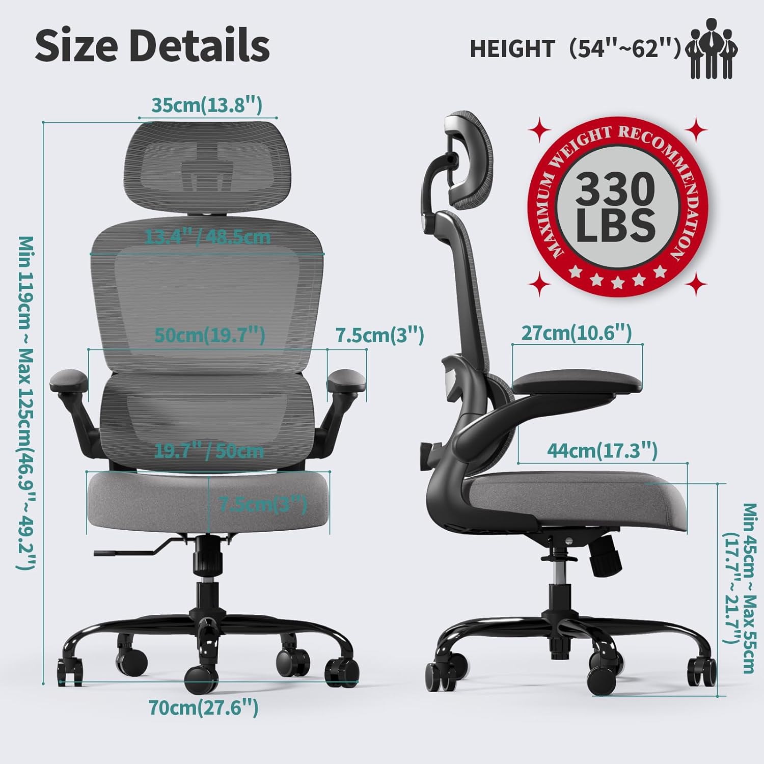 Office Chair Ergonomic Desk Chair, 330 lbs Home Mesh Desk Chair with Wheels, Comfortable Gaming Chair, High Back Office Chair wourant