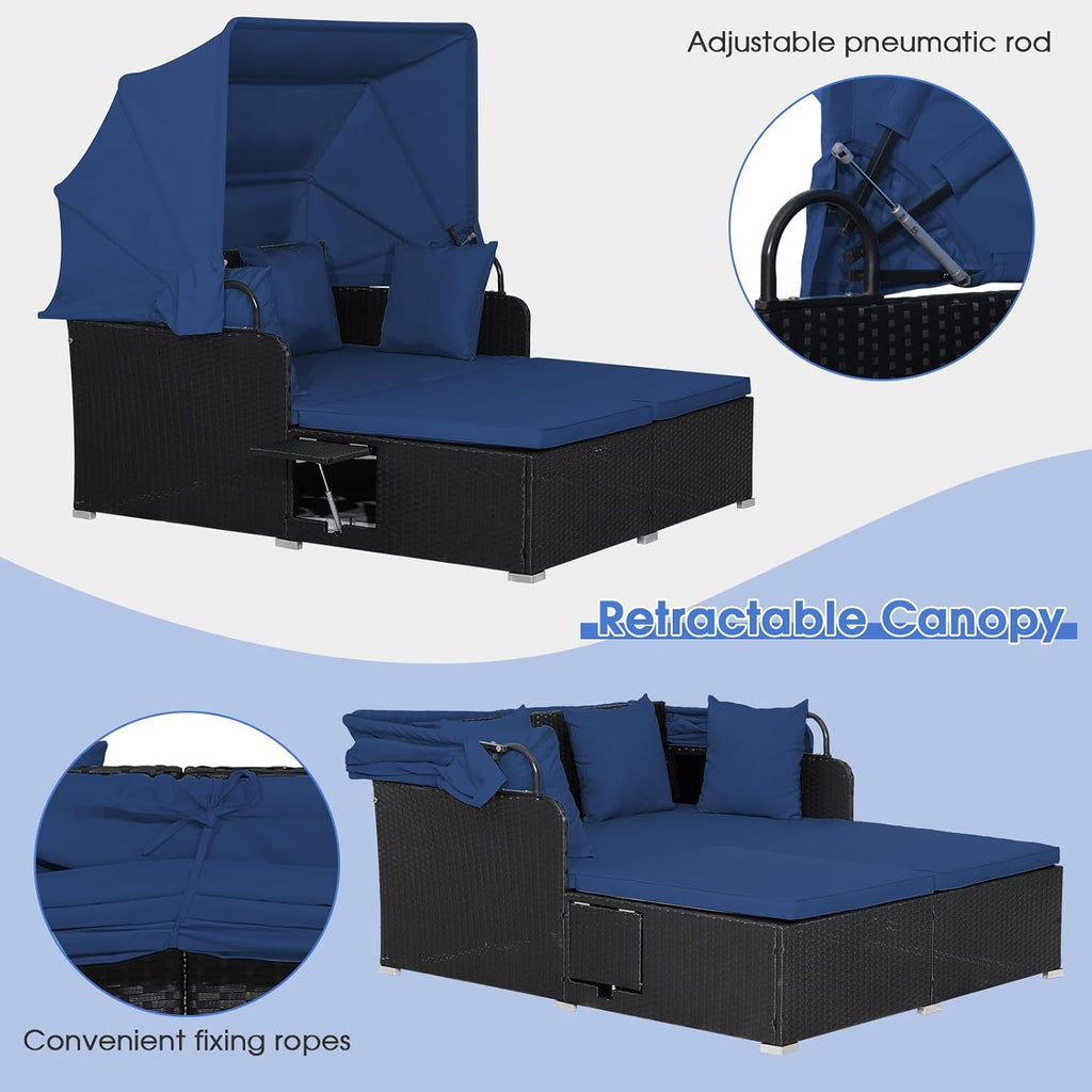 RELAX4LIFE Patio Outdoor Daybed Canopy Wicker Sunbed Cushions Lounge Bed Conversation wourant