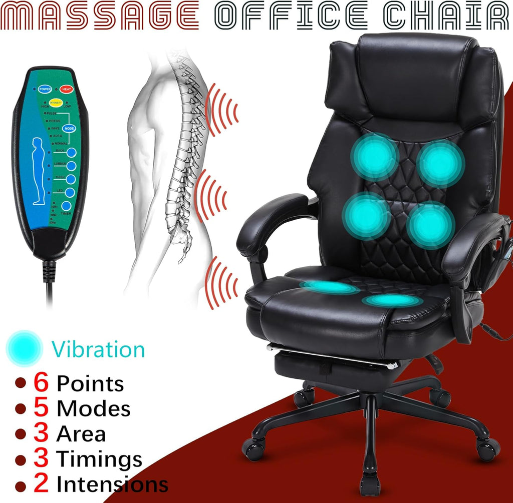 Massage Office Chair with Footrest 6 Point Vibration and Heating Home Executive Office Desk Chair wourant