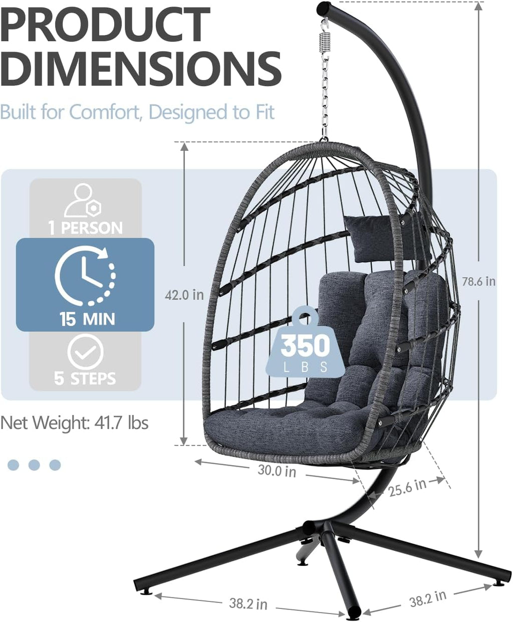 SWITTE Egg Chair Outdoor Indoor Wicker Hanging Egg Swing Chair 350lbs Capacity for Patio wourant