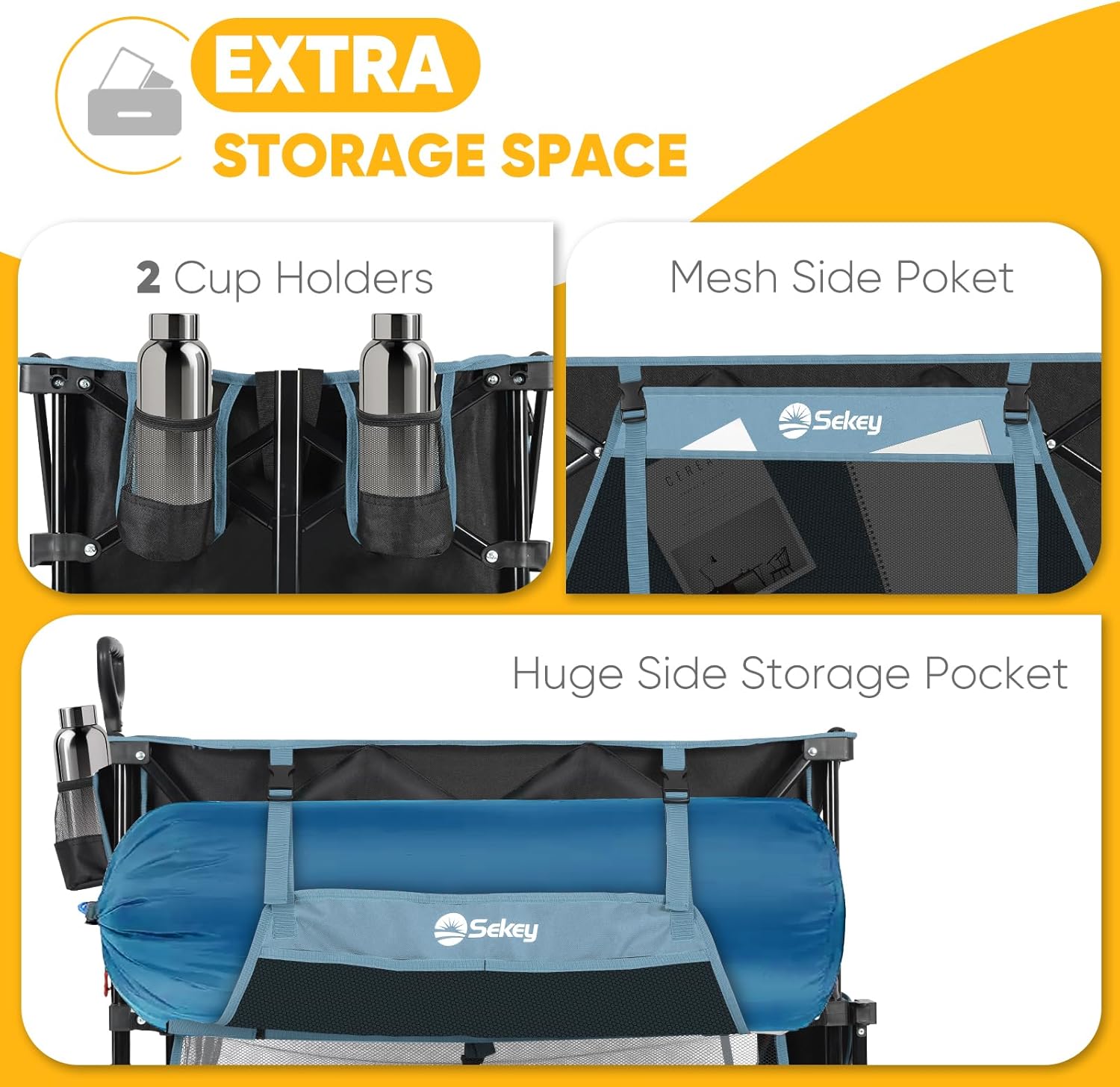 400L Large Capacity Folding Double Decker Wagon with Brakes, 50" Extra Long Extender Cart, 500lbs Heavy Duty Collapsible Wagons wourant